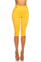 Trendy capri-driekwarts leggings met decoratieve knopen geel
